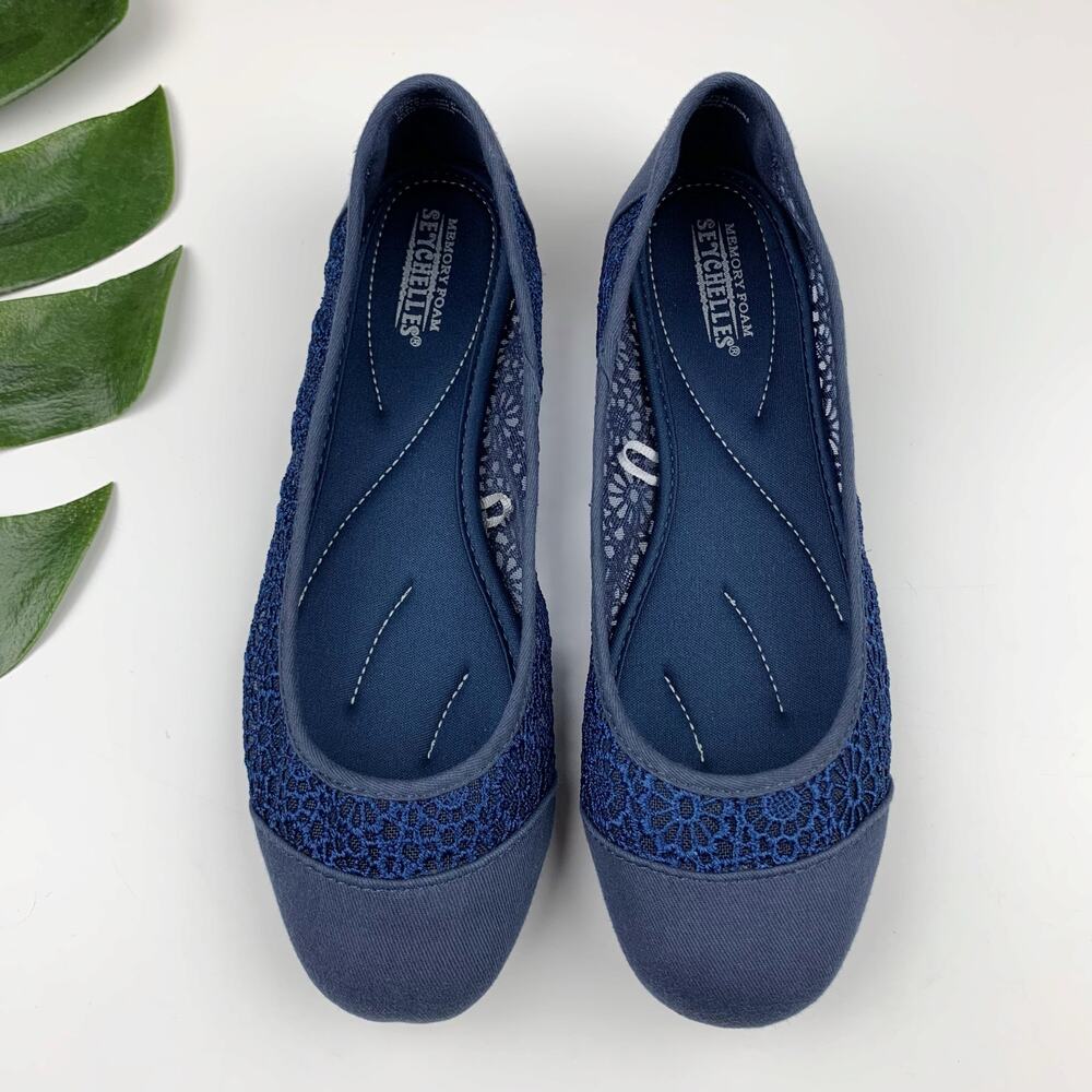 Seychelles Prima Ballet Flats Blue Lace Slip On Comfort Women's 8.5